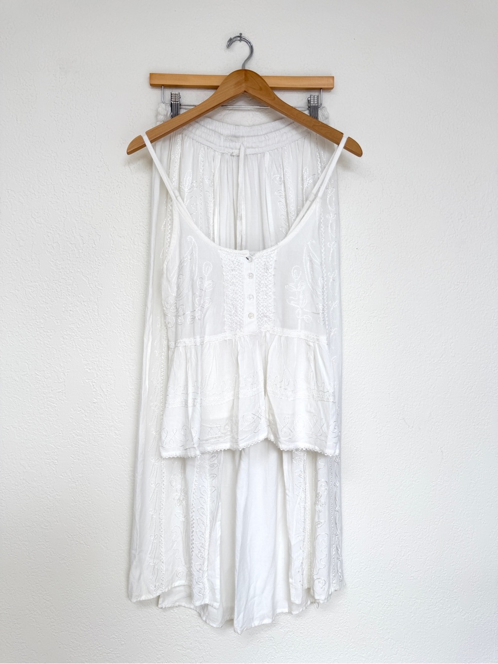 BALI white embroidered matching set tank top wide leg pants boho beach / OS